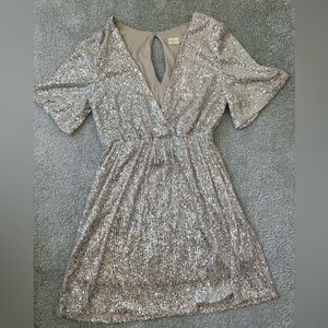 Altar'd State Champagne Sequin V-Neck Dress